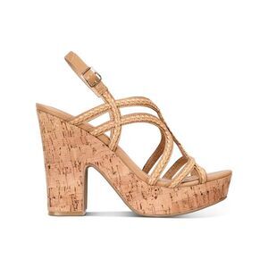 SUN STONE Womens Beige 1" Platform CorkNadiya Round Toe Block Heel Sandals 11 M